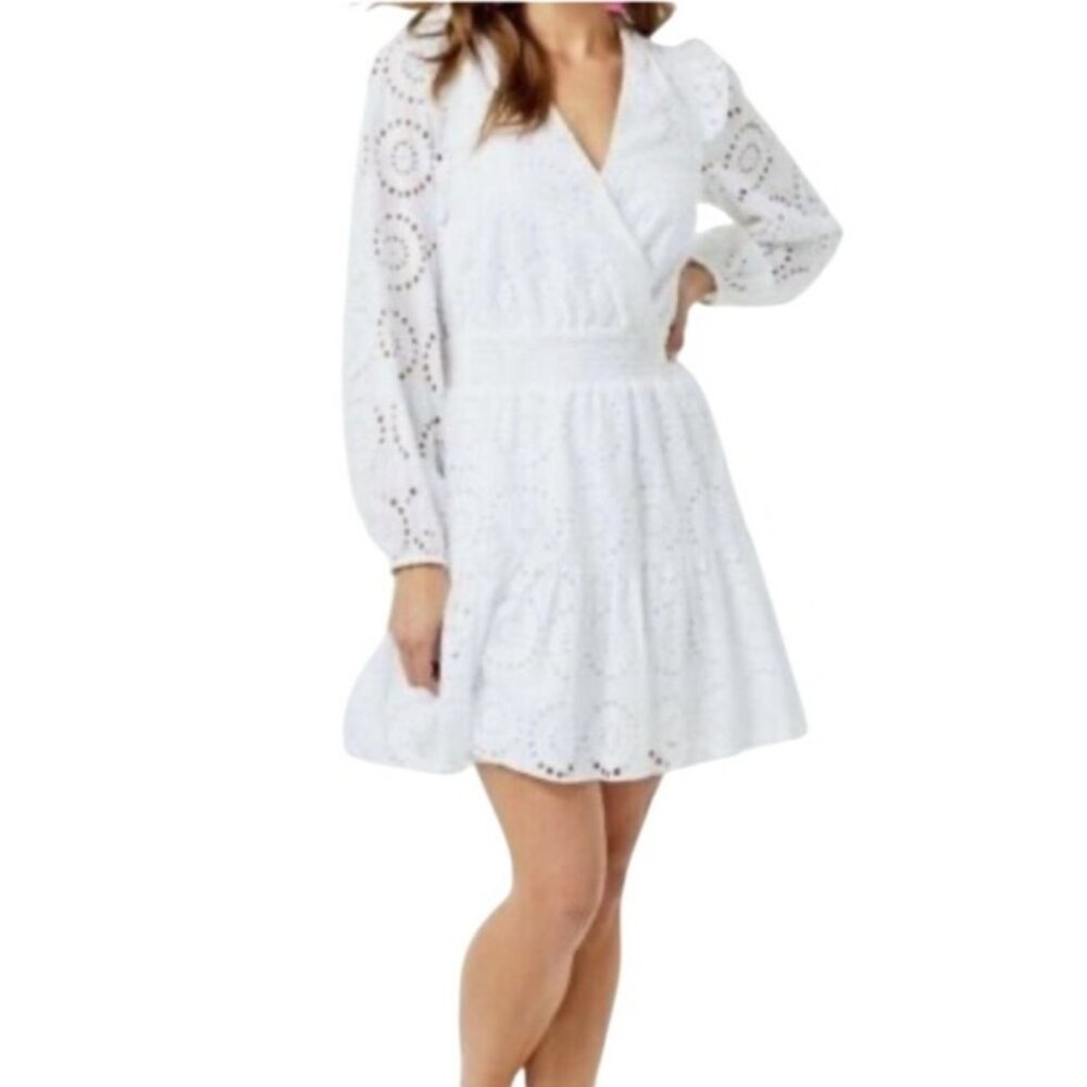 Lilly Pulitzer Taviana Eyelet Dress White Circle Bloom Resort Style Size 00